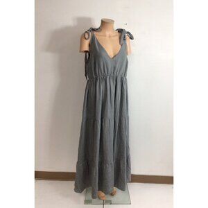 Black Ficus Tiered Maxi Linen Dress Womens 2XL